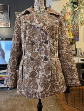 Women’s Double-Breasted Brown Animal Print Trench Coat